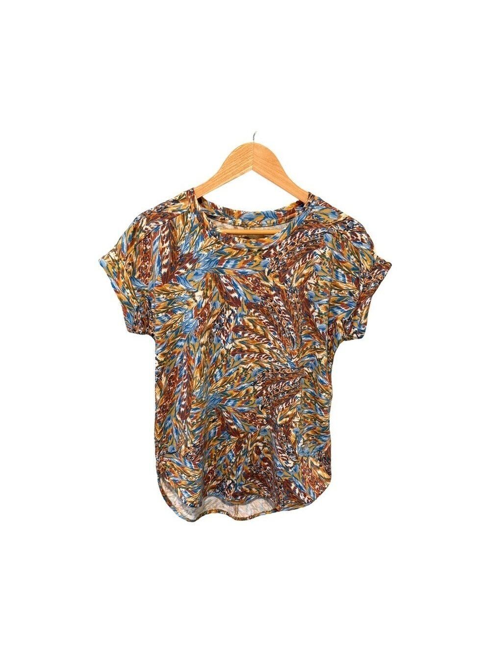 Cupio Floral Leaf Print Rolled Sleeve T-Shirt NWT Size S